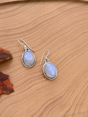 Silver Oval Moonstone Earrings